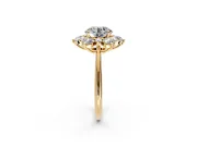 Small-Accent Cluster Halo Engagement Ring Setting for Round Cut Center with Plain Band and Prong Head in Yellow Gold