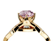 Solitaire Engagement Ring Setting for Fancy Pink Pear-Shaped Center with Accented Twist Band and Leaf Prong Head in Yellow Gold