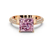 Solitaire Engagement Ring Setting for Fancy Pink Princess Cut Center with Multi-Row Accents and Prong Head in Rose Gold