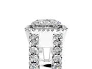 Halo Engagement Ring Setting for Radiant Cut Center with Wide-Open Pave Split Shank and Prong Head in Platinum