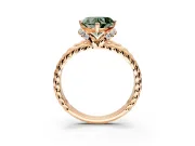 Halo Engagement Ring Setting for Fancy Green Heart-Shaped Center with Rope Twist Split Shank and Prong Head in Rose Gold