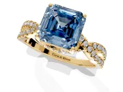 Solitaire Engagement Ring Setting for Fancy Blue Asscher Cut Center with Narrow Twist Pave Band and Prong Head in Yellow Gold