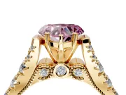Solitaire Engagement Ring Setting for Fancy Pink Heart-Shaped Center with Pave Cathedral Shoulders and Prong Head in Yellow Gold