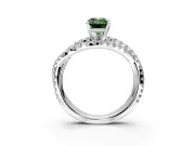 Solitaire Engagement Ring Setting for Fancy Green Emerald Cut Center with Woven 3-Strand Pave Band and Prong Head in White Gold