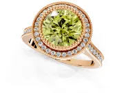 Halo Engagement Ring Setting for Fancy Yellow Round Cut Center with Milgrain Frame, Pave Band and Prong Head in Rose Gold