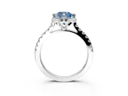 Floral Engagement Ring Setting for Fancy Blue Cushion Cut Center with Pave Band and Floral Prong Head in Sterling Silver