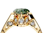 Cathedral Engagement Ring Setting for Fancy Green Heart-Shaped Center with Antique-Style Pave Band and Prong Head in Yellow Gold