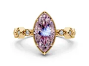 Milgrain Bezel Engagement Ring Setting for Fancy Pink Marquise Center with Marquise Stations and Bezel Head in Yellow Gold