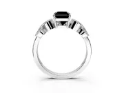 Leaf Engagement Ring Setting for Fancy Black Princess Cut Center with Milgrain Accent Band and Prong Head in Sterling Silver