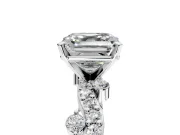 Solitaire Engagement Ring Setting for Asscher Cut Center with Bar-Station Pave Twist and Prong Head in Sterling Silver