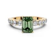 Shared-Prong Engagement Ring Setting for Fancy Green Emerald Cut Center with Graduated Accents and Prong Head in Yellow Gold