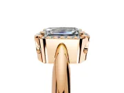 Halo Engagement Ring Setting for Emerald Cut Center with Tapered Plain Band and Prong Head in Rose Gold
