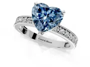 Milgrain Pave Engagement Ring Setting for Fancy Blue Heart-Shaped Center with Accent Band and Prong Head in Platinum