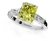 3 Stone Engagement Ring Setting for Fancy Yellow Radiant Cut Center with Baguette Accents and Prong Head in White Gold