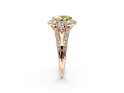 Halo Engagement Ring Setting for Fancy Yellow Oval Center with Two-Strand Split Shank and Prong Head in Rose Gold