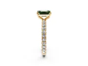 Solitaire Engagement Ring Setting for Fancy Green Emerald Cut Center with Shared-Prong Accents and Prong Head in Yellow Gold
