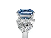 Leaf Cluster Engagement Ring Setting for Fancy Blue Asscher Cut Center with Marquise Accents and Prong Head in Sterling Silver