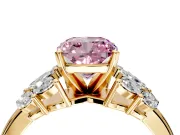 Leaf Cluster Engagement Ring Setting for Fancy Pink Cushion Cut Center with Marquise Accents and Prong Head in Yellow Gold