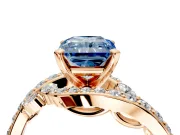 Solitaire Engagement Ring Setting for Fancy Blue Radiant Cut Center with Pave Bypass Twist Band and Prong Head in Rose Gold