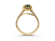 Solitaire Engagement Ring Setting for Fancy Green Round Cut Center with Accented Split Shank and Prong Head in Yellow Gold