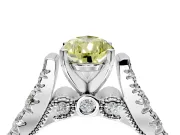 Solitaire Engagement Ring Setting for Fancy Yellow Pear-Shaped Center with Pave Cathedral Shoulders and Prong Head in Platinum