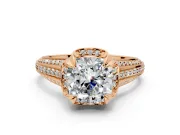 Solitaire Engagement Ring Setting for Cushion Cut Center with Accented Split Shank and Prong Head in Rose Gold