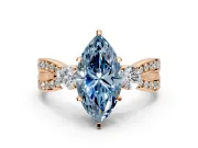 3 Stone Engagement Ring Setting for Fancy Blue Marquise Center with Pave Twist Band and Prong Head in Rose Gold