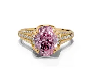 Solitaire Engagement Ring Setting for Fancy Pink Oval Center with Accented Split Shank and Prong Head in Yellow Gold