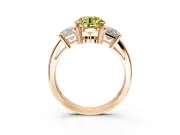 3 Stone Engagement Ring Setting for Fancy Yellow Round Cut Center with Matching Side Accents and Prong Head in Rose Gold