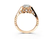 Cathedral Engagement Ring Setting for Cushion Cut Center with Antique-Style Pave Band and Prong Head in Rose Gold