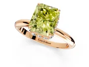 Hidden Halo Engagement Ring Setting for Fancy Yellow Radiant Cut Center with Plain Rounded Band and Prong Head in Rose Gold