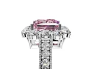 Halo Engagement Ring Setting for Fancy Pink Princess Cut Center with Milgrain Channel Band and Prong Head in Platinum