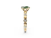 Solitaire Engagement Ring Setting for Fancy Green Pear-Shaped Center with Beaded Bezel Station Band and Prong Head in Yellow Gold