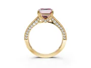 Solitaire Engagement Ring Setting for Fancy Pink Asscher Cut Center with Milgrain-Framed Pave Band and Prong Head in Yellow Gold