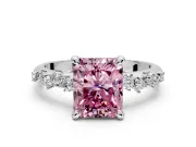 Solitaire Engagement Ring Setting for Fancy Pink Radiant Cut Center with Trailing Leaf Accent Band and Prong Head in Sterling Silver
