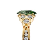 Cluster Engagement Ring Setting for Fancy Green Oval Center with Bezel Accent Clusters and Prong Head in Yellow Gold