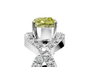 Halo Engagement Ring Setting for Fancy Yellow Cushion Cut Center with Pave Infinity Twist Band and Prong Head in White Gold
