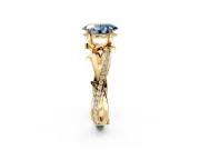 Solitaire Engagement Ring Setting for Fancy Blue Oval Center with Pave and Plain Crossover Band and Prong Head in Yellow Gold