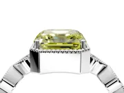 Vintage Station Engagement Ring Setting for Fancy Yellow Asscher Cut Center with Accents and Prong Head in Platinum