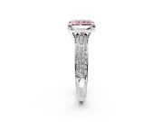 Solitaire Engagement Ring Setting for Fancy Pink Radiant Cut Center with Multi-Row Pave Accents and Basket Head in Platinum
