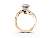 Solitaire Engagement Ring Setting for Fancy Blue Princess Cut Center with Pave Bypass Twist Band and Prong Head in Rose Gold