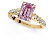 Solitaire Engagement Ring Setting for Fancy Pink Emerald Cut Center with Partway Pave Band and Prong Head in Yellow Gold