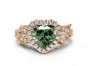 Milgrain Halo Engagement Ring Setting for Fancy Green Heart-Shaped Center with Shoulder Bezels and Prong Head in Rose Gold