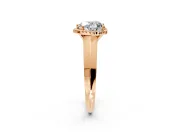 Halo Engagement Ring Setting for Heart-Shaped Center with Knife Ridge Cathedral Band and Prong Head in Rose Gold