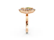 Halo Engagement Ring Setting for Fancy Yellow Oval Center with Milgrain Bezel Rim, Plain Band and Prong Head in Rose Gold