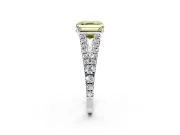 Solitaire Engagement Ring Setting for Fancy Yellow Asscher Cut Center with Pave Split Shank and Prong Head in White Gold