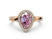 Halo Engagement Ring Setting for Fancy Pink Pear-Shaped Center with Pave and Plain Twist Band and Prong Head in Rose Gold