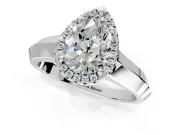 Halo Engagement Ring Setting for Pear-Shaped Center with Knife Ridge Cathedral Band and Prong Head in Sterling Silver