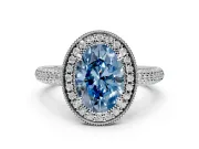 Milgrain Halo Engagement Ring Setting for Fancy Blue Oval Center with Three-Sided Pave Band and Prong Head in Sterling Silver