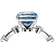 Solitaire Engagement Ring Setting for Fancy Blue Asscher Cut Center with Bezel Station Band and Prong Head in Platinum